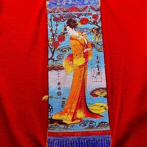 M red sheer long sleeve slight bell sleeve Geisha top